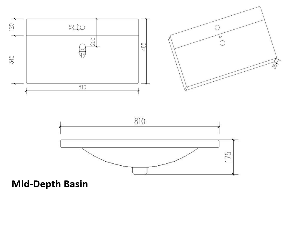 800mm Wall Mounted 2 Drawer Unit Inc. Ceramic Basin
