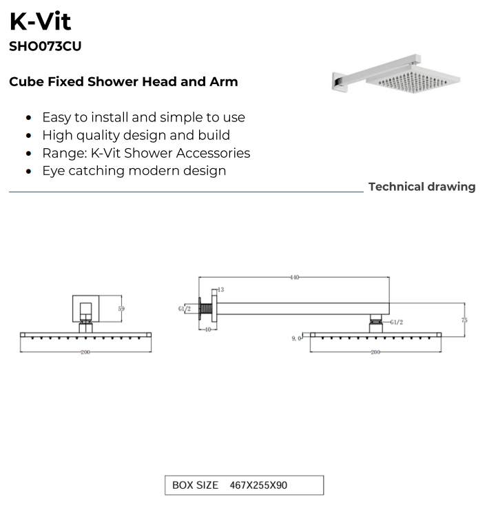Pure Thermostatic Concealed Shower with Fixed Overhead Drencher
