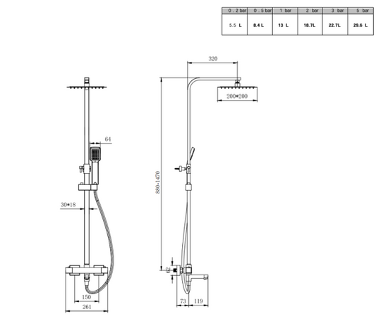 Pure Thermostatic Shower with Overhead Drencher, Sliding Handset and bath filler spout