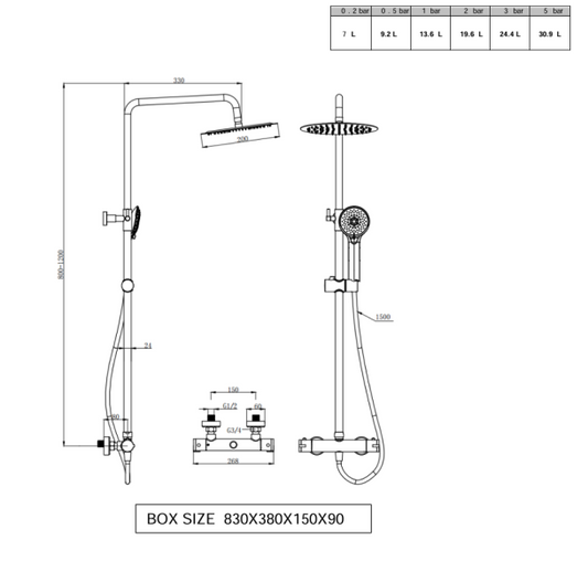 Nero Round Thermostatic Shower with overhead drench and sliding handset