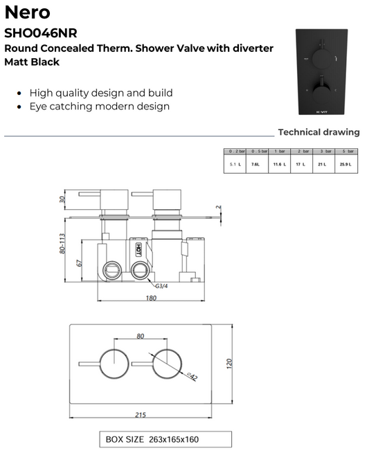 Nero Round Thermostatic Shower with Separate Hand shower & Fixed Overhead Drencher