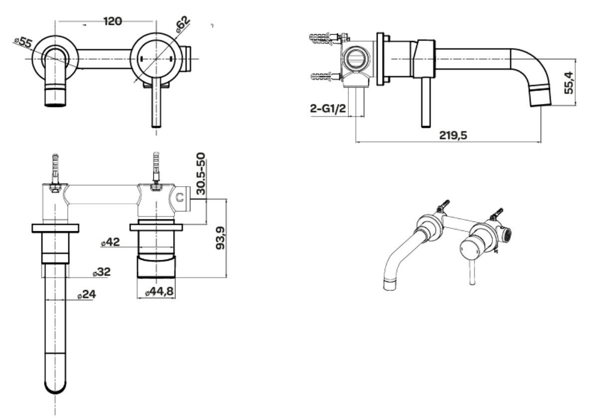 Nero Round Wall Mounted Basin Mixer