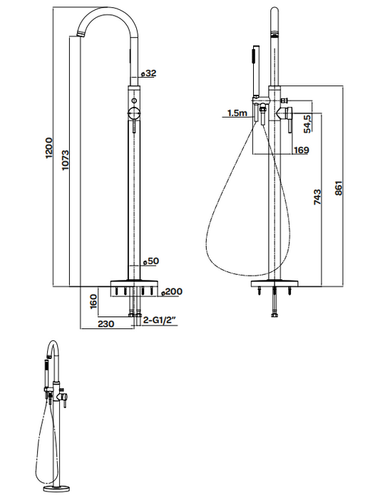 Nero Round Freestanding Bath Shower Mixer