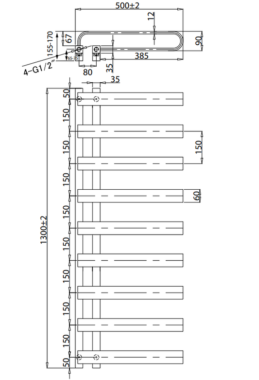 Texas 1300 x 500mm Towel Rail Anthracite