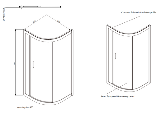 KV8 Single Door Quadrant 900mm