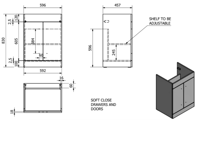 Purity Floor Standing 2-Door WC Unit inc. Basin