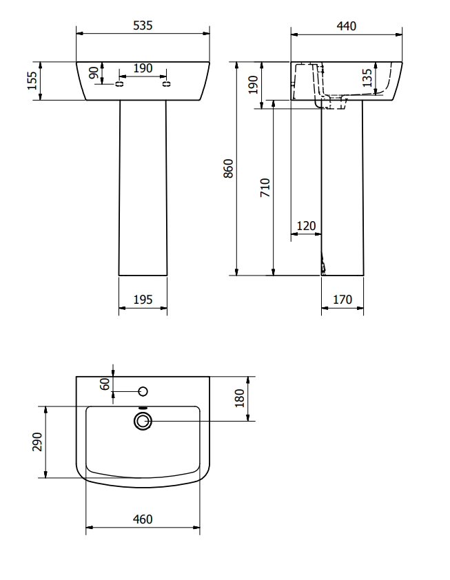 Project Round 530mm Basin Inc. Full pedestal
