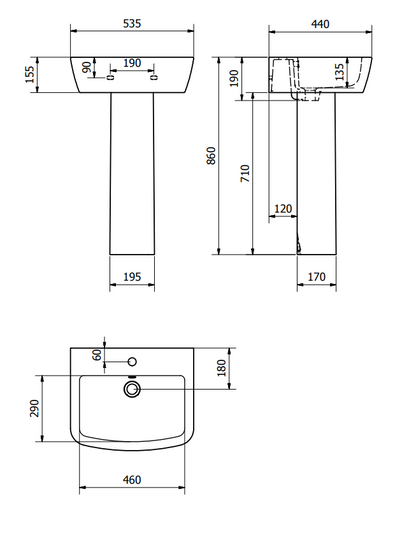 Project Round 530mm Basin Inc. Full pedestal