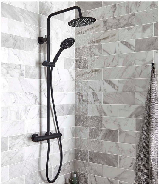Nero Round Thermostatic Shower with overhead drench and sliding handset