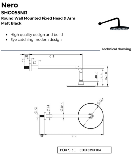 Nero Round Thermostatic Shower with Adjustable Slide Rail Kit & Fixed Overhead Drencher
