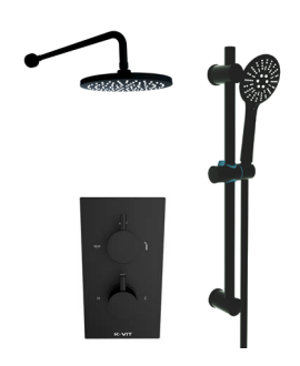 Nero Round Thermostatic Shower with Adjustable Slide Rail Kit & Fixed Overhead Drencher