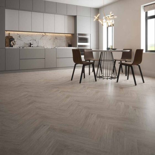 HydroClick Isadora Silver Elder Herringbone Laminate Flooring 1174mm x 294mm Pk/6